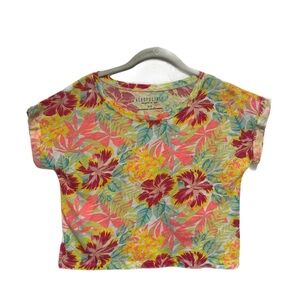 Aeropostale Pink and Yellow Tropical Short Sleeve Cropped Tee
